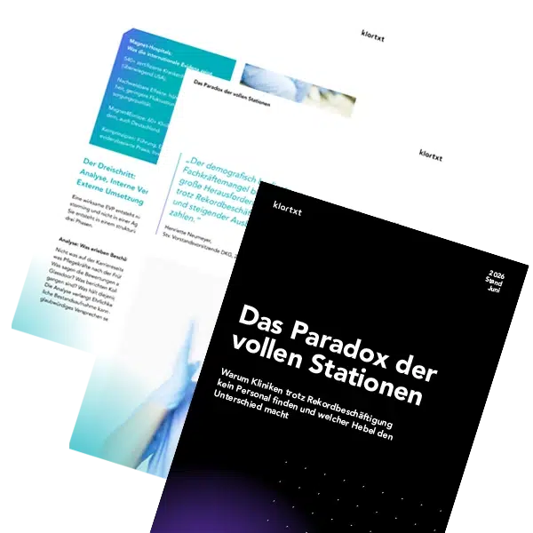 Mockup des Whitepapers Das Paradox der vollen Stationen zum Thema Personalmangel in Kliniken.